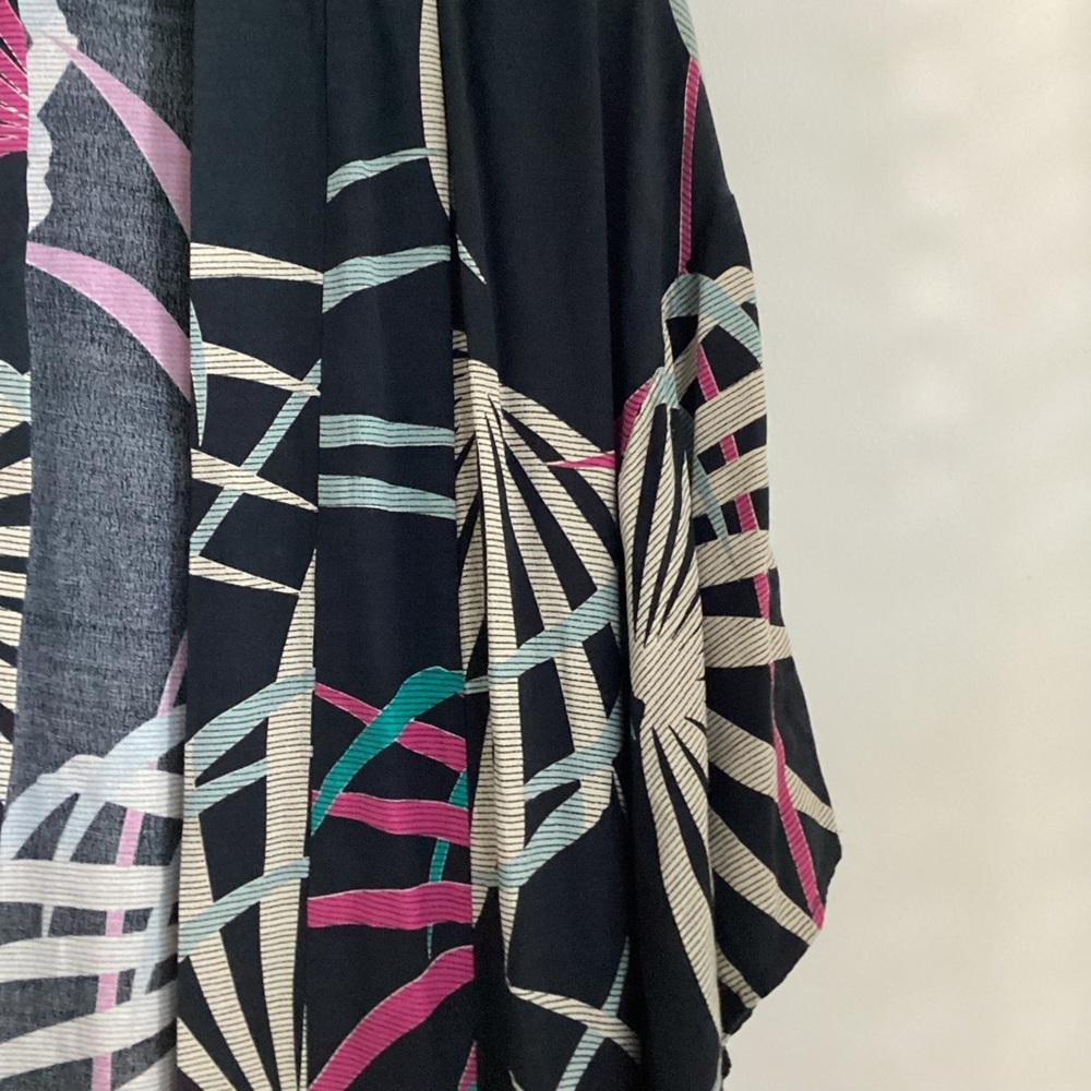 Maeve Kira Long Kimono Jacket Womens Size XS/S Black Tropical Floral Pockets - Picture 5 of 15